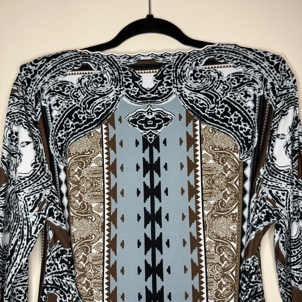 HALE BOB Designer Blue Bohemian Aztec Paisley Printed Longsleeve Midi Dress - Picture 10 of 11